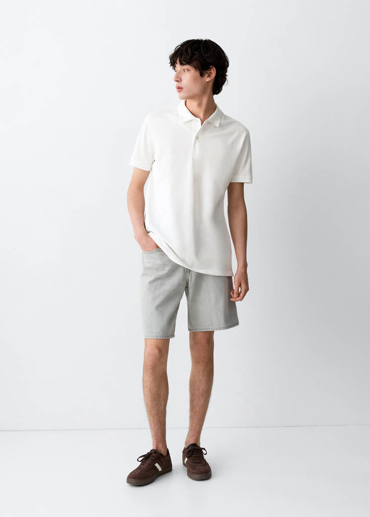 Short-sleeved cotton polo shirt — White
