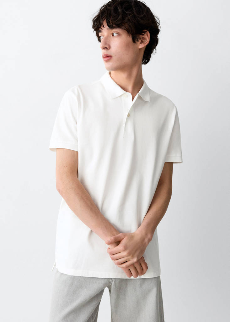 Short-sleeved cotton polo shirt — White