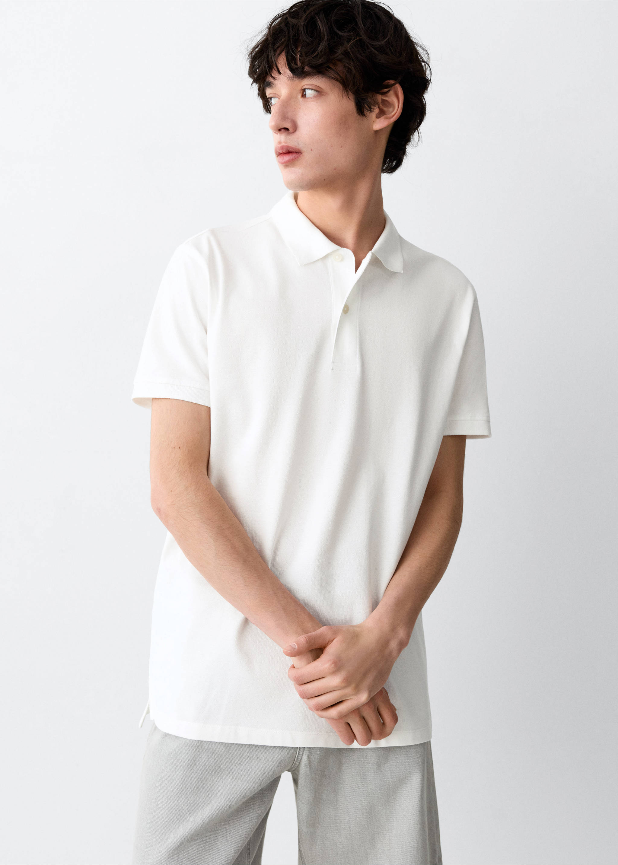 Short-sleeved cotton polo shirt - Medium plane, White. Ref: 27004060-00.