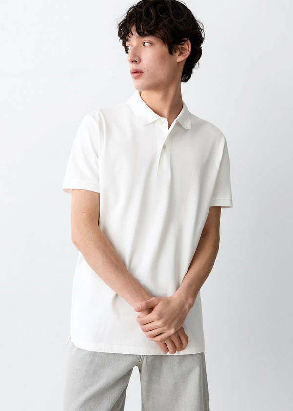 Short-sleeved cotton polo shirt — White