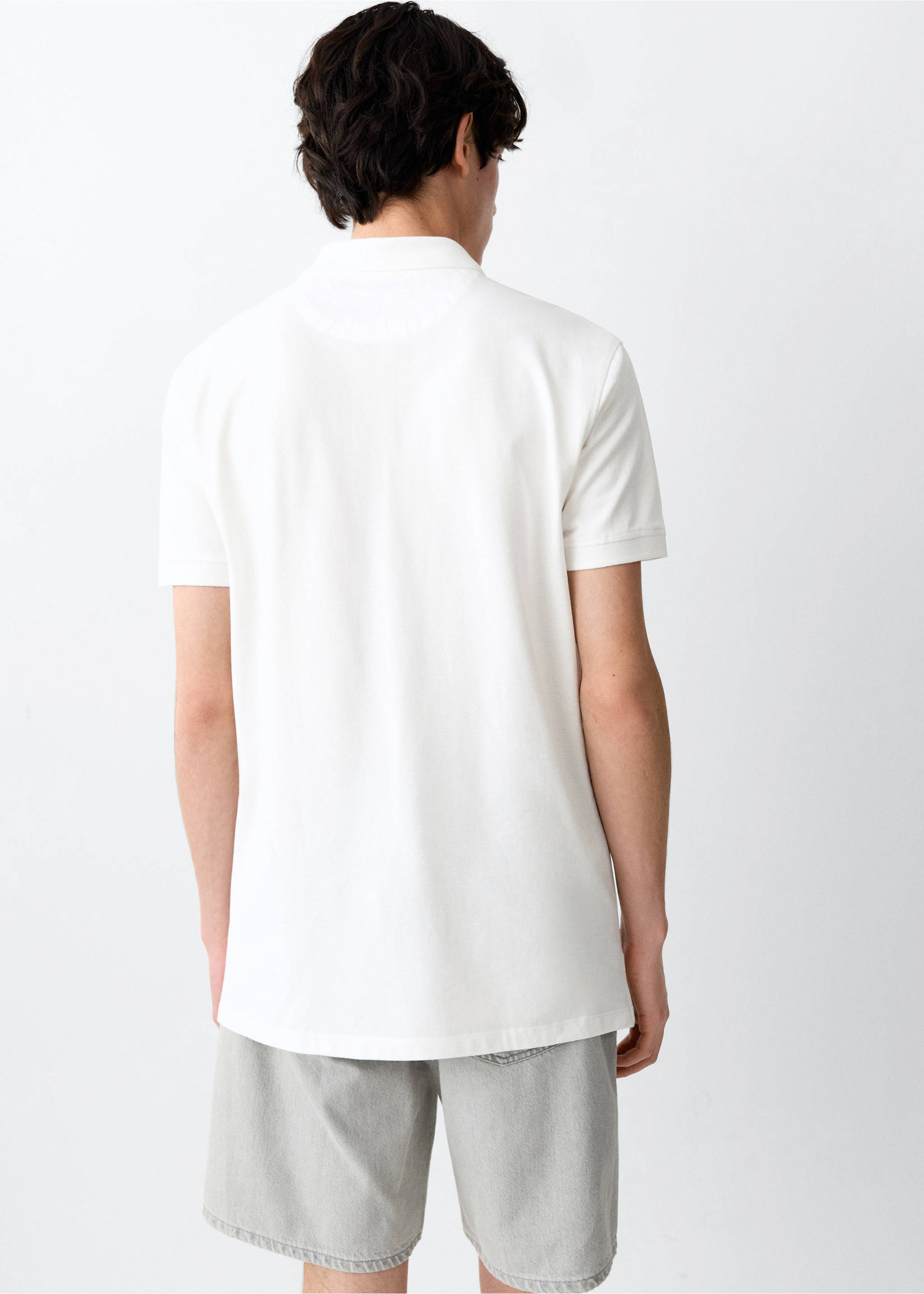 Short-sleeved cotton polo shirt - Reverse of the article, White. Ref: 27004060-00.