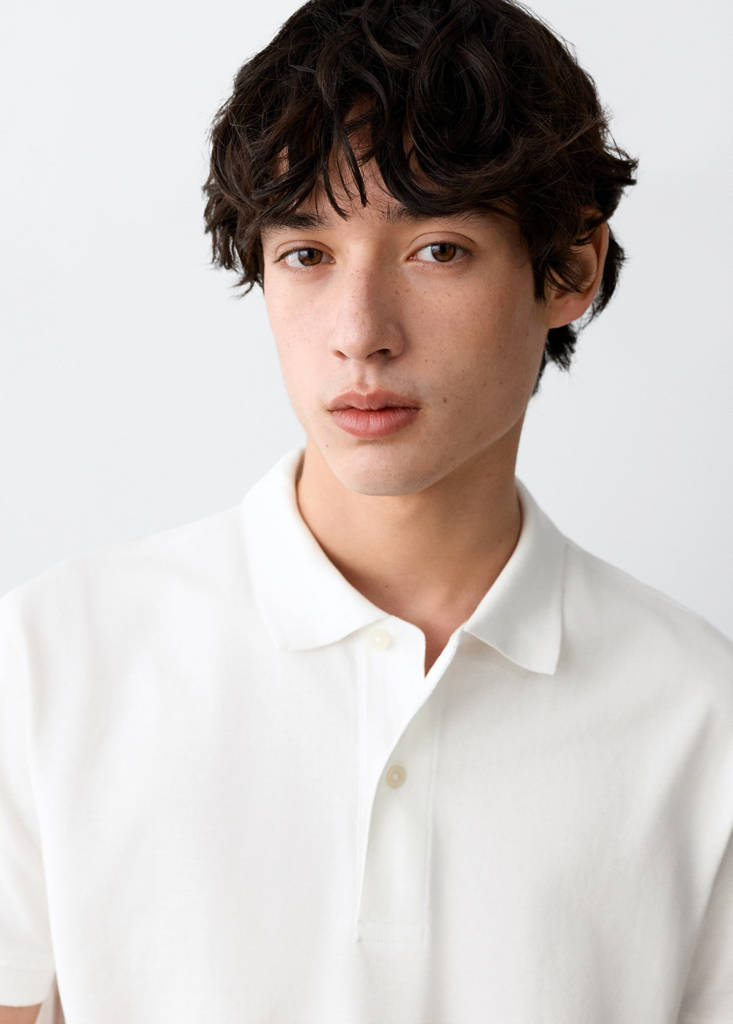 Short-sleeved cotton polo shirt — White