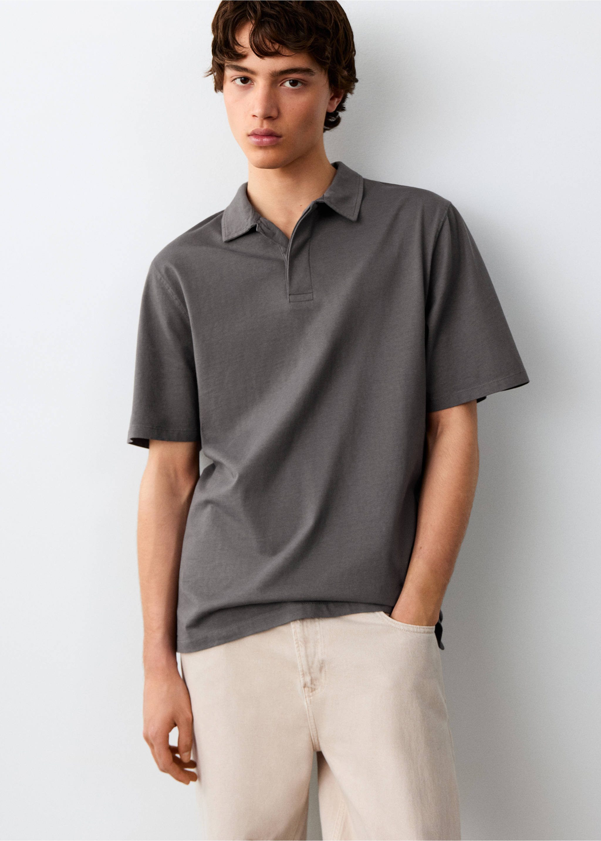 Cotton polo shirt - Medium plane, Charcoal. Ref: 27004061-00.