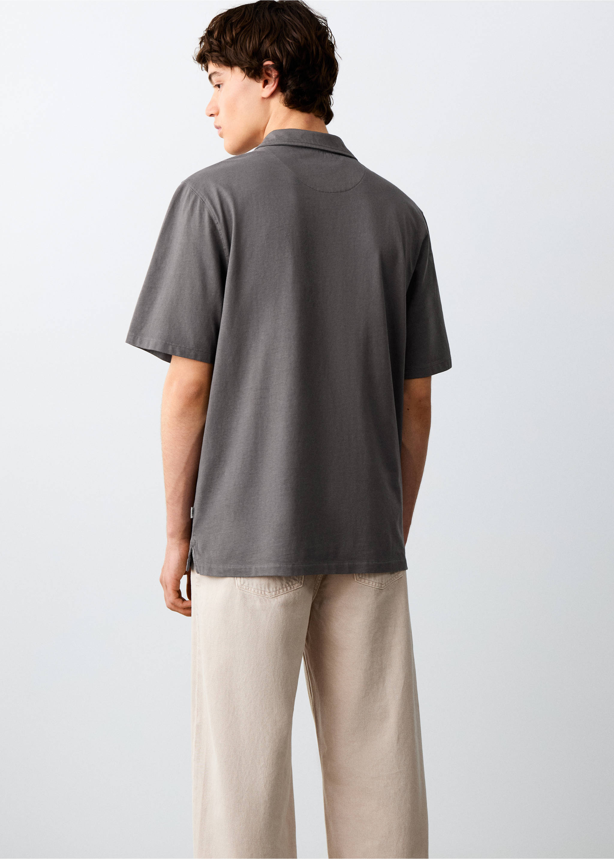 Cotton polo shirt - Reverse of the article, Charcoal. Ref: 27004061-00.