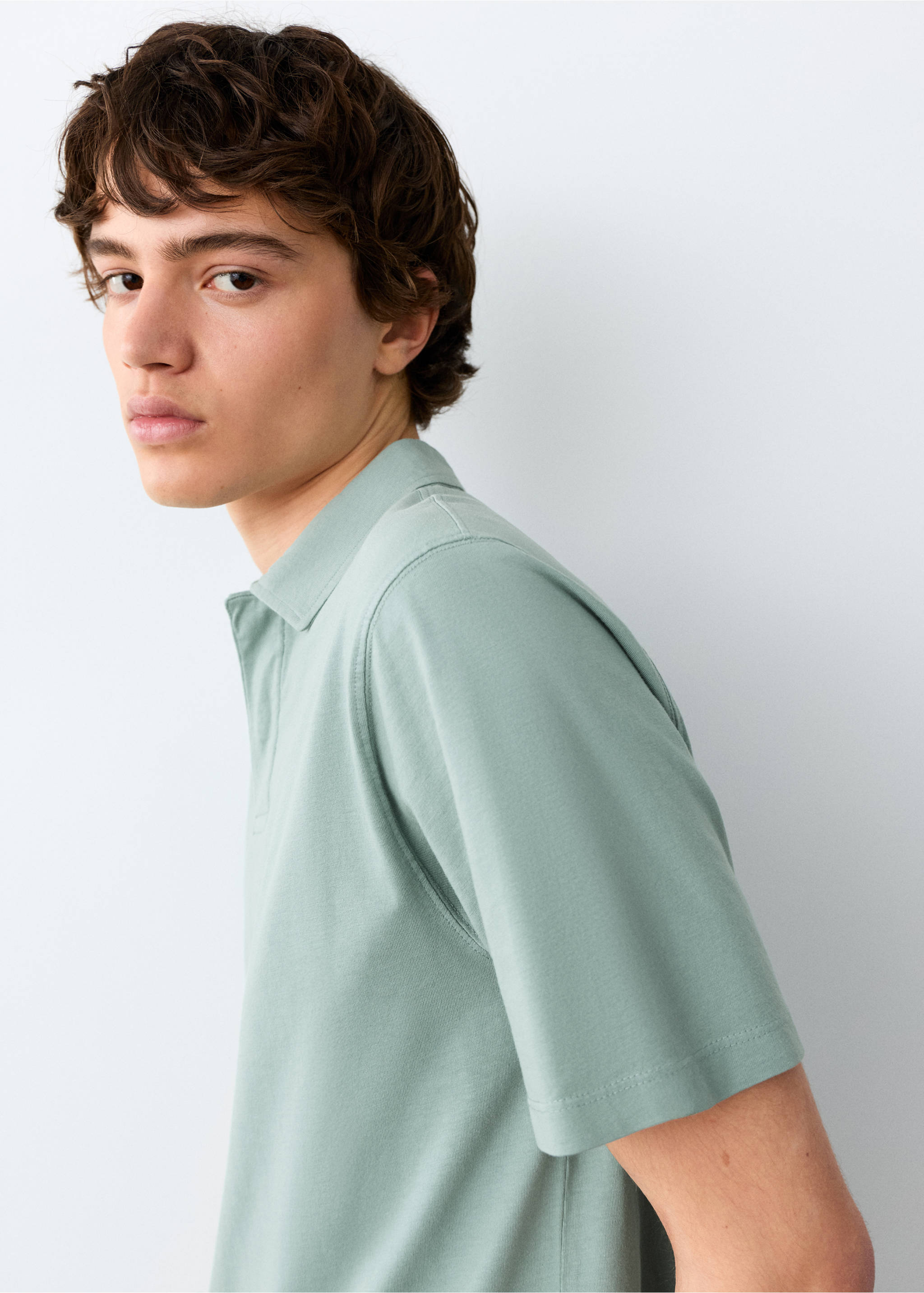 Cotton polo shirt - Details of the article 1, Aqua Green. Ref: 27004062-00.