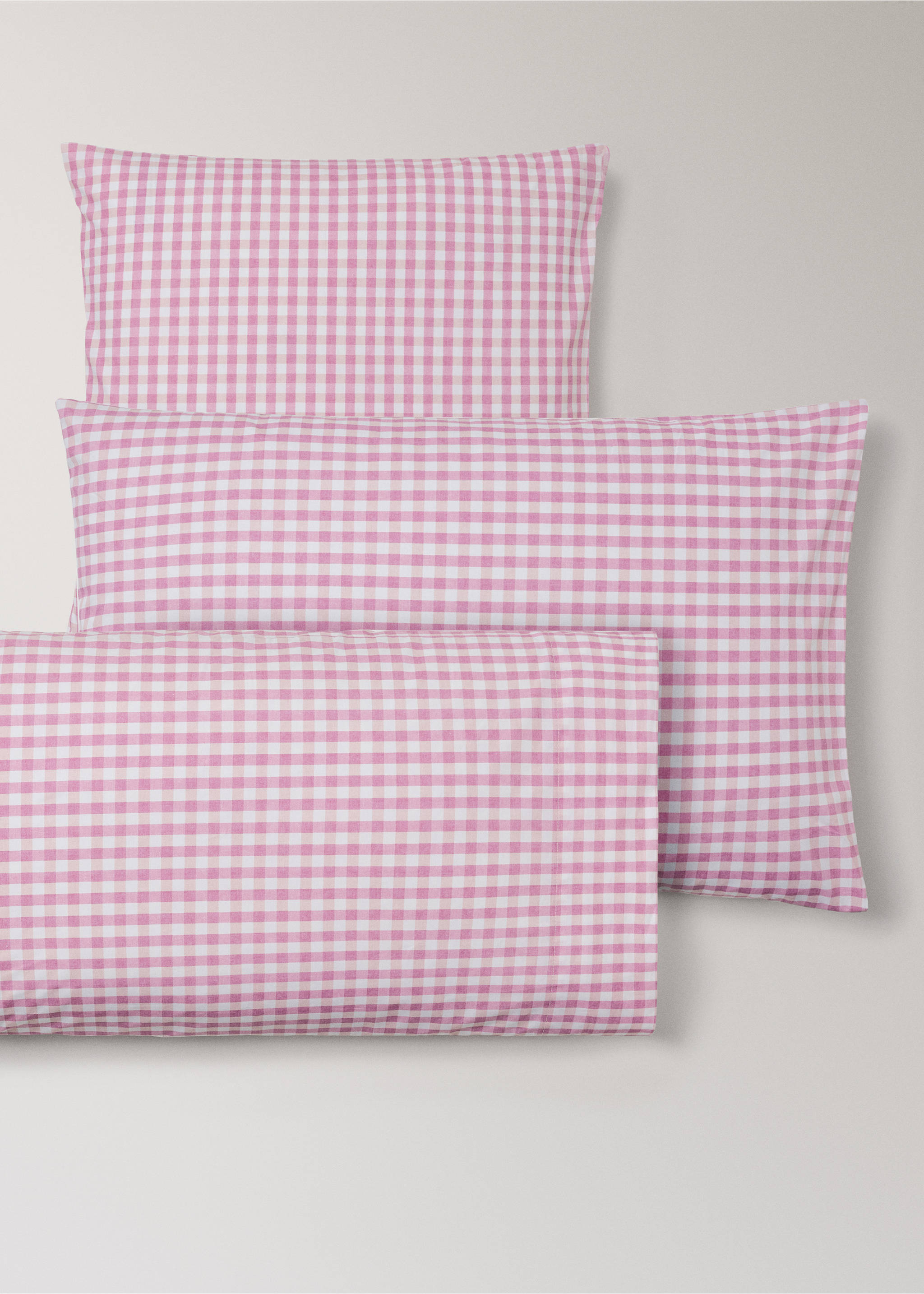 Vichy check cotton pillowcase 50x75 cm - Details of the article 3, Pink. Ref: 27004072-00.