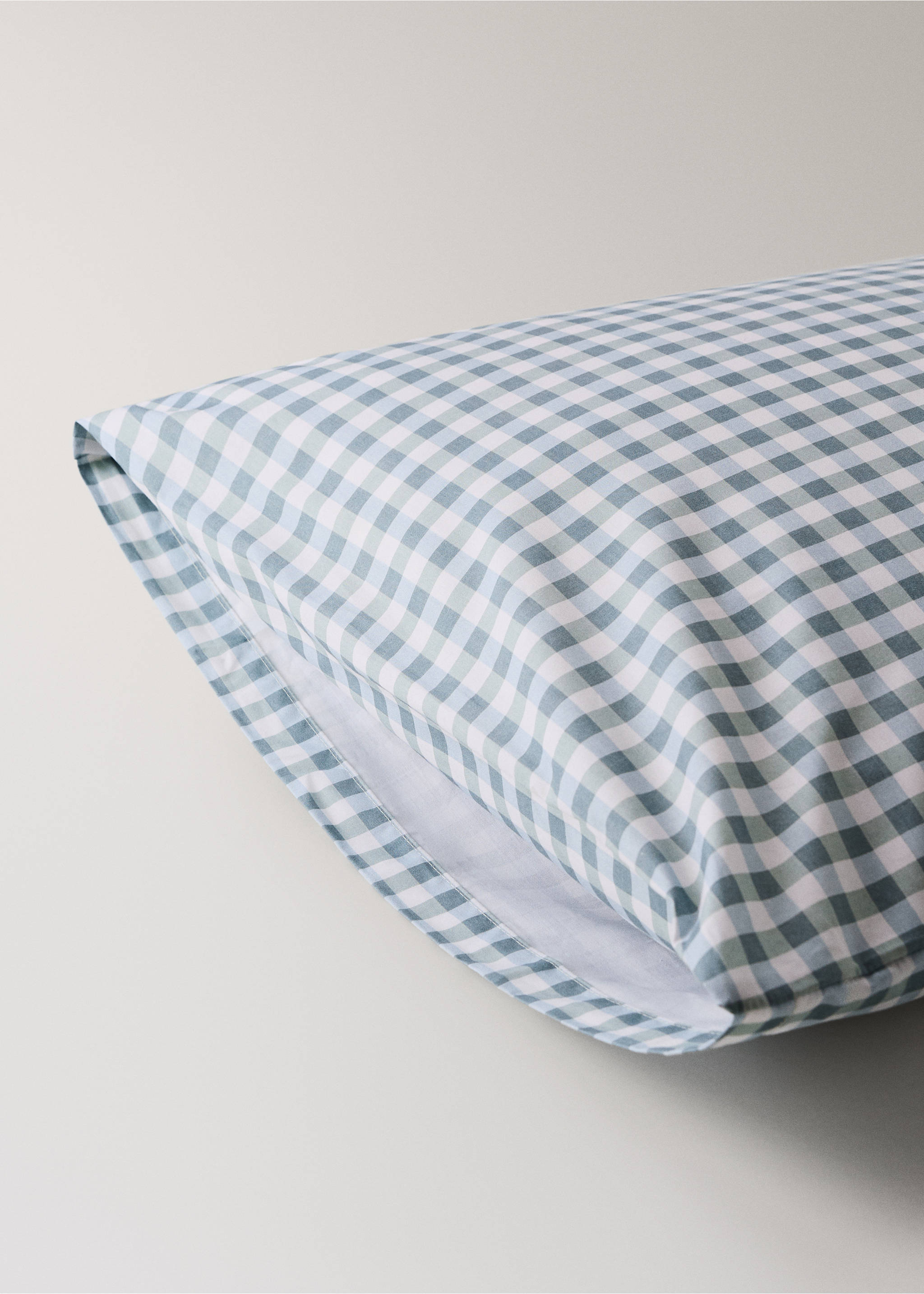 Gingham check cotton pillow cover 60x60 cm - Details of the article 1, Mint Green. Ref: 27004073-00.