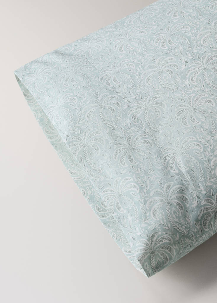 Percale cotton palm tree pillow cover 45x110 cm — Pastel Green