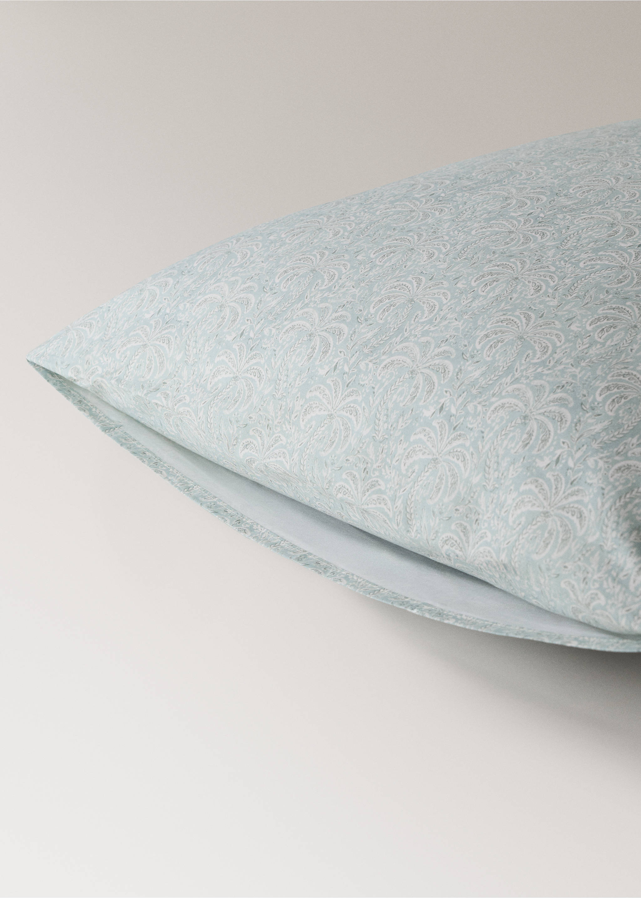Cotton percale palm tree pillow cover 60x60 cm - Details of the article 1, Pastel Green. Ref: 27004078-00.