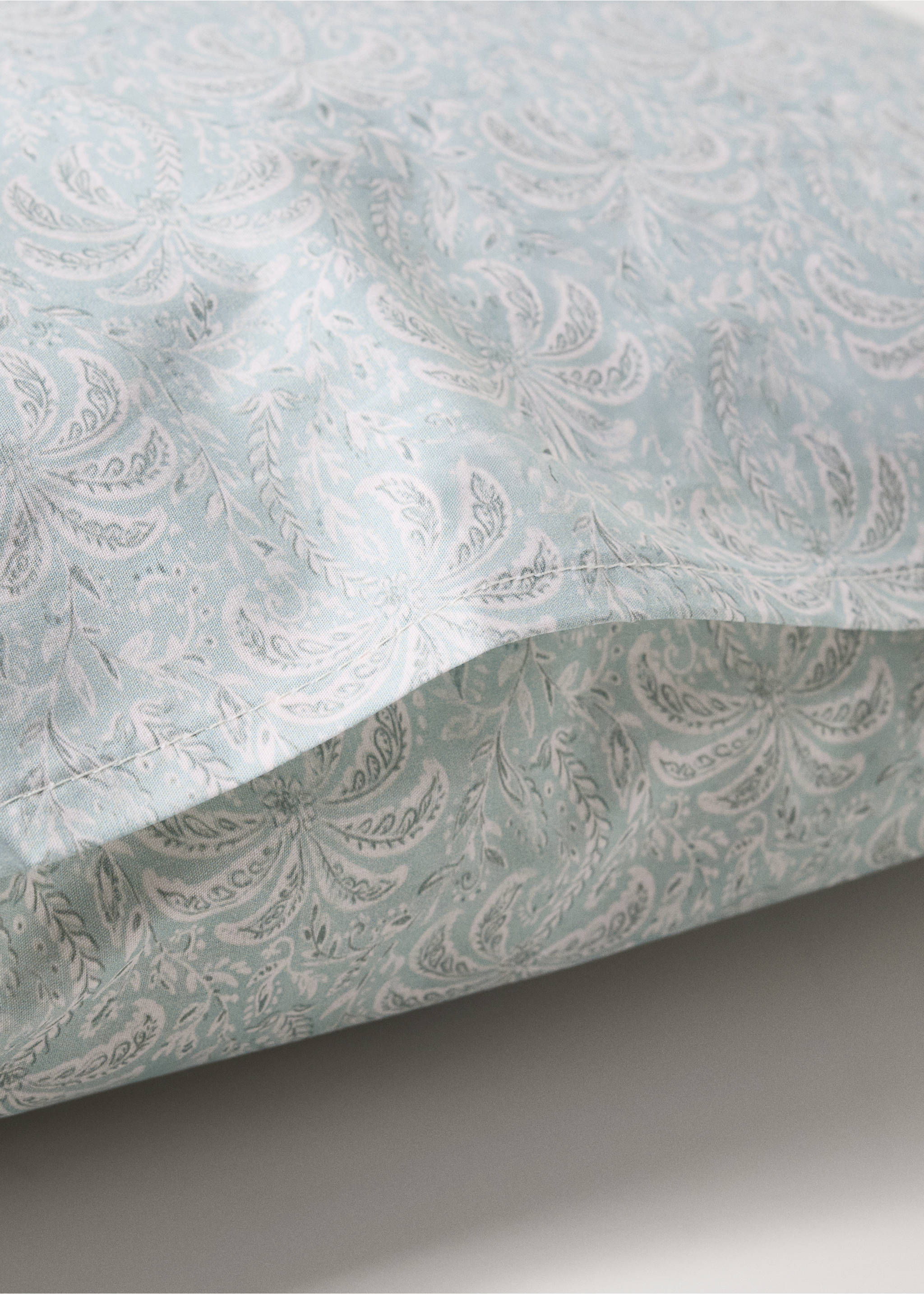 Cotton percale palm tree pillow cover 60x60 cm - Details of the article 2, Pastel Green. Ref: 27004078-00.