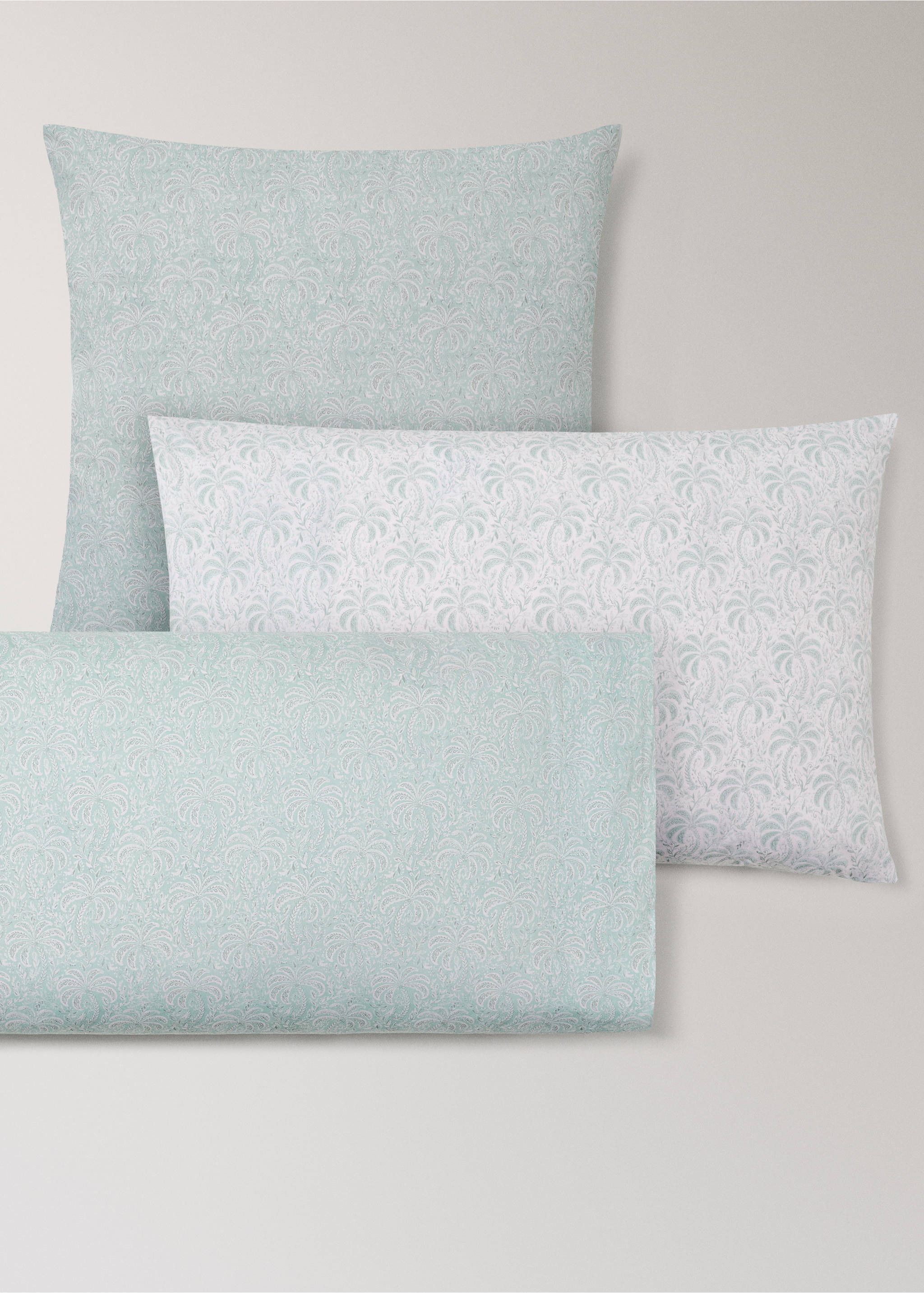 Cotton percale palm tree pillow cover 60x60 cm - Details of the article 3, Pastel Green. Ref: 27004078-00.