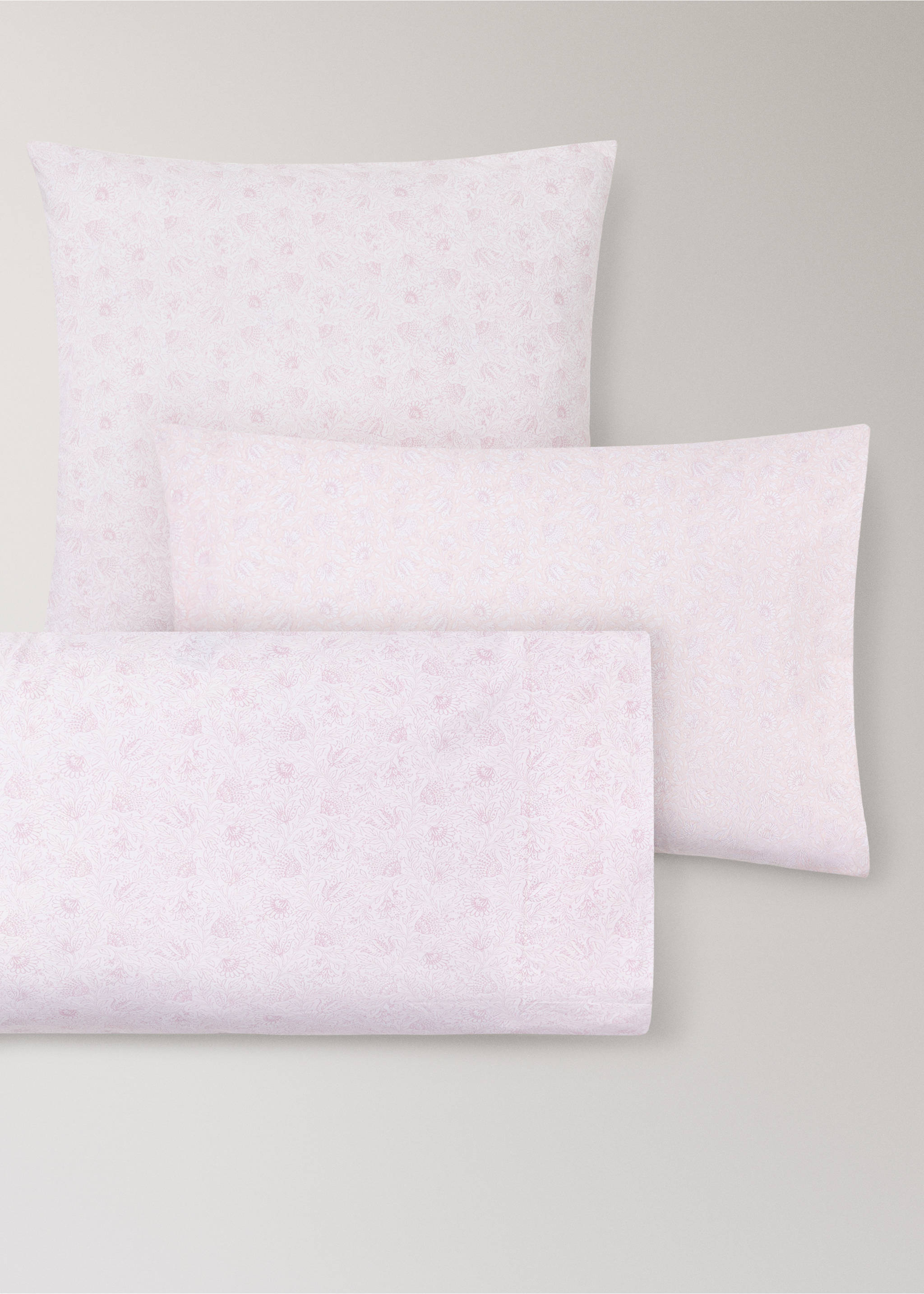 Children's pillowcase in cotton percale with floral pattern 60x60 - Details of the article 3, Pastel Pink. Ref: 27004081-00.
