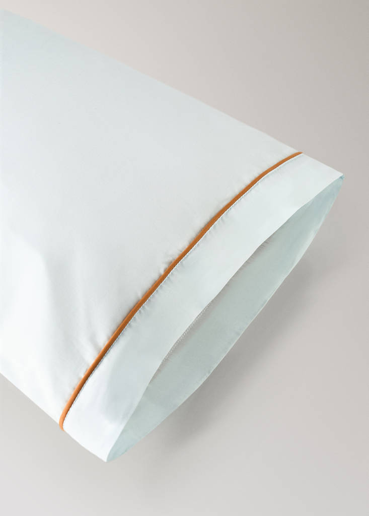 Reversible percale cotton children's pillowcase with contrast piping 45x110 cm — Aqua Green