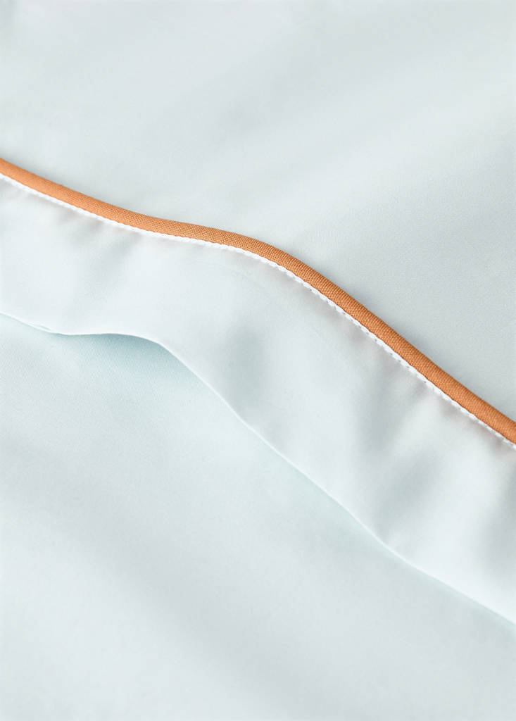 Reversible percale cotton children's pillowcase with contrast piping 45x110 cm — Aqua Green