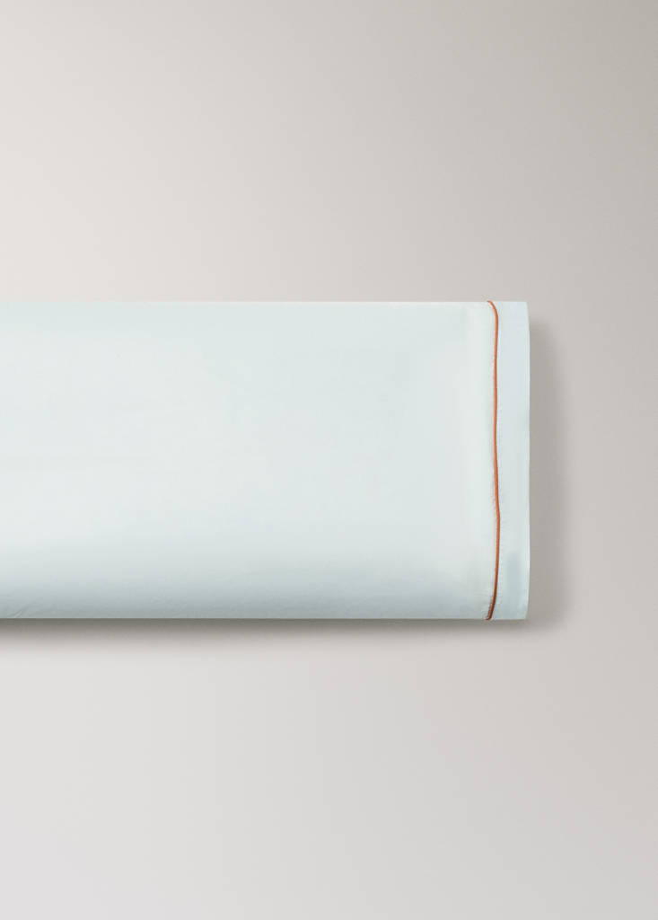 Reversible percale cotton children's pillowcase with contrast piping 45x110 cm — Aqua Green