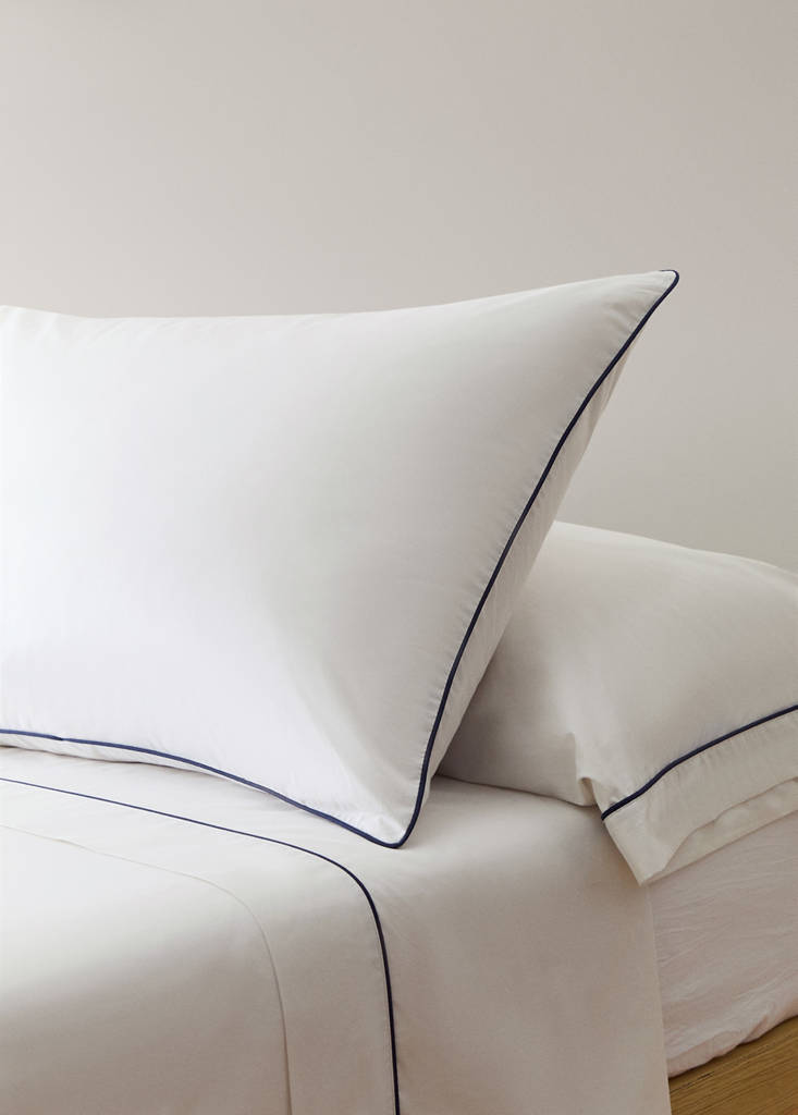 Reversible percale cotton children's pillowcase with contrast piping 45x110 cm — Sky Blue