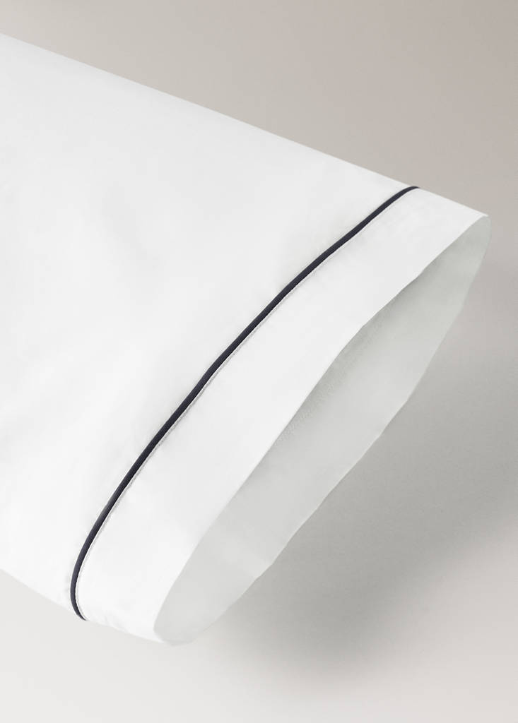 Reversible percale cotton children's pillowcase with contrast piping 45x110 cm — Sky Blue