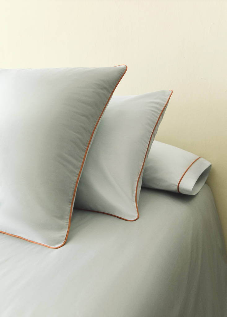 Reversible percale cotton pillowcase with contrasting piping 50x75 cm — Aqua Green
