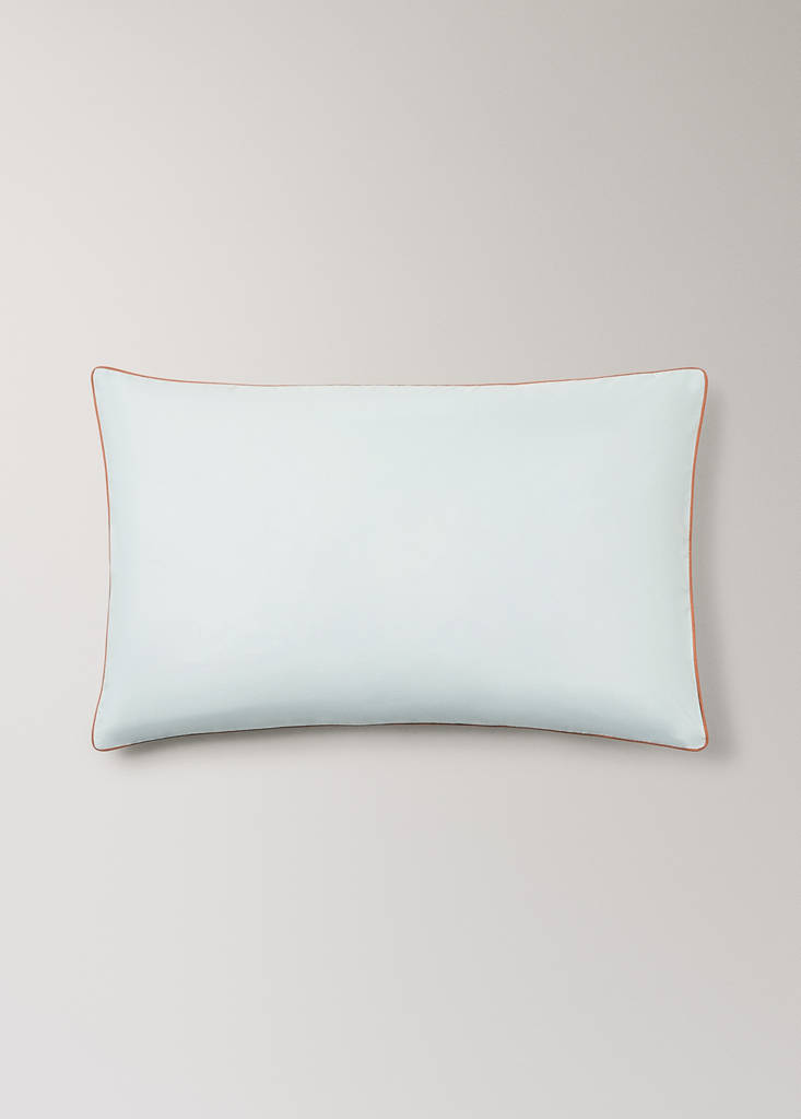 Reversible percale cotton pillowcase with contrasting piping 50x75 cm — Aqua Green