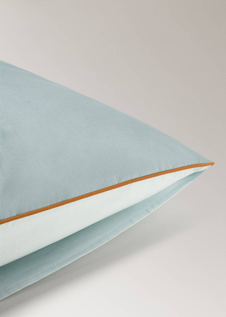 Reversible percale cotton pillowcase with contrasting piping 60x60 cm — Aqua Green
