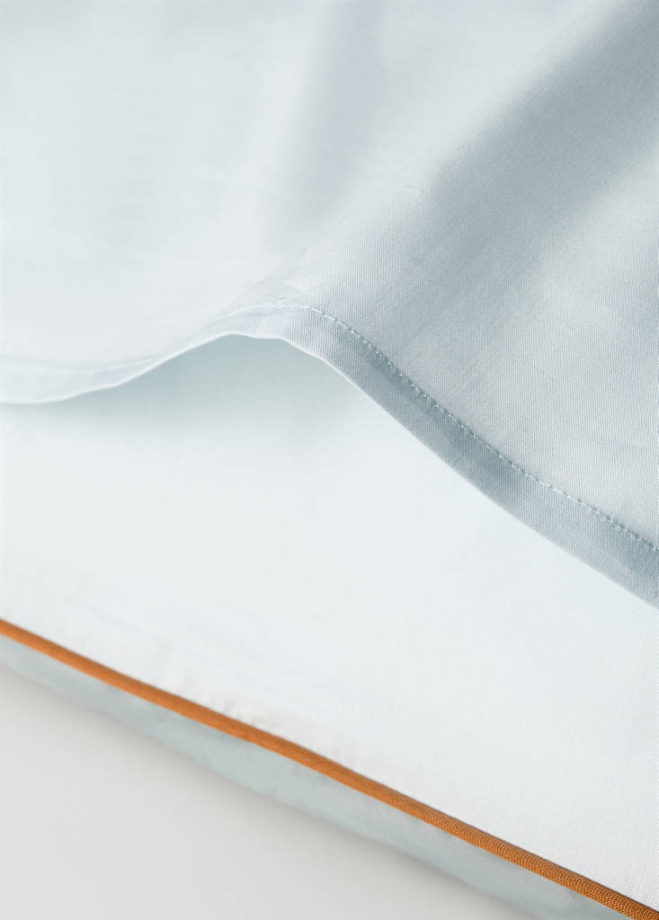 Reversible percale cotton pillowcase with contrasting piping 60x60 cm — Aqua Green