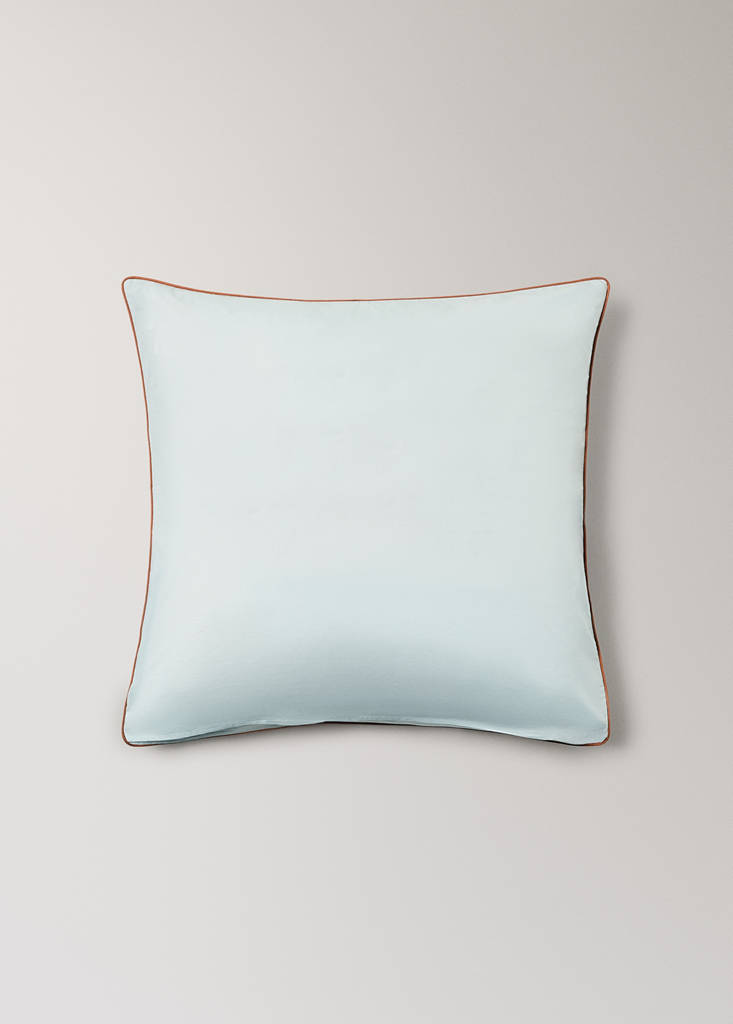 Reversible percale cotton pillowcase with contrasting piping 60x60 cm — Aqua Green