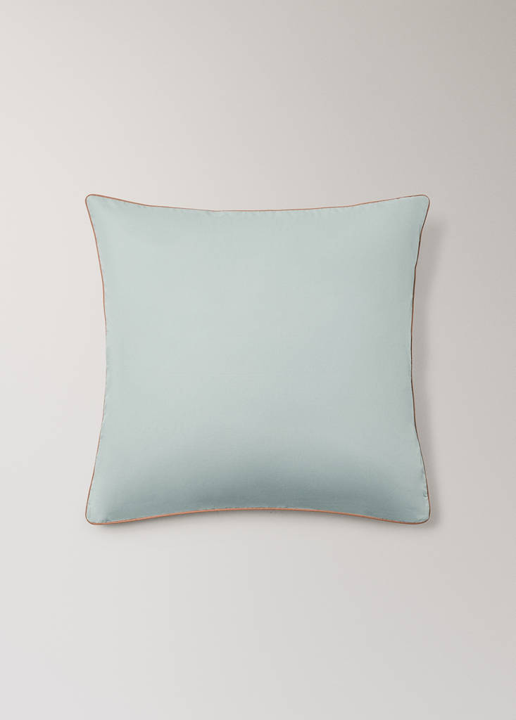 Reversible percale cotton pillowcase with contrasting piping 60x60 cm — Aqua Green