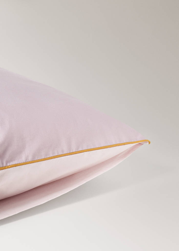 Reversible percale cotton pillowcase with contrasting piping 60x60 cm — Light/Pastel Purple