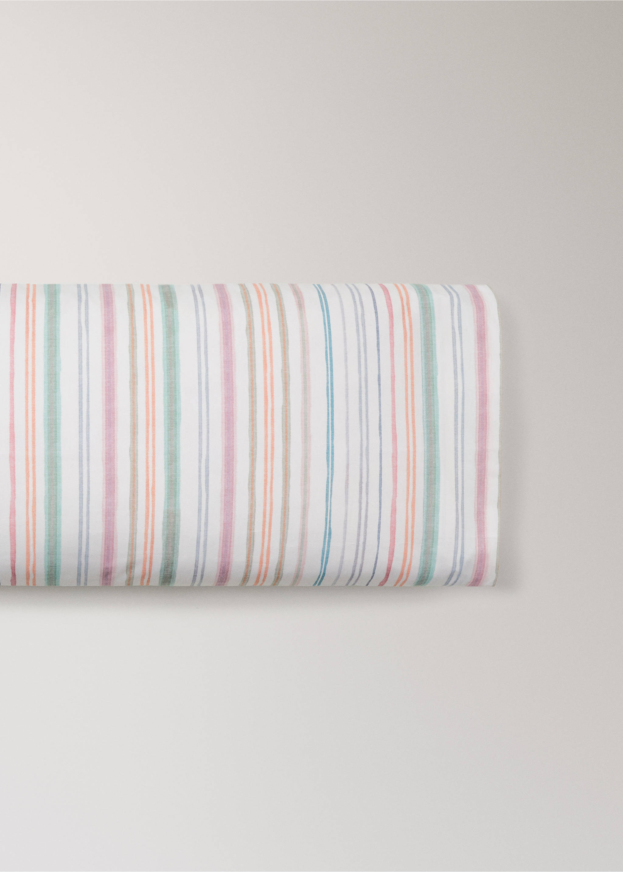 Multicoloured striped percale cotton pillowcase 45x110 cm - Article without model, Green. Ref: 27004087-00.