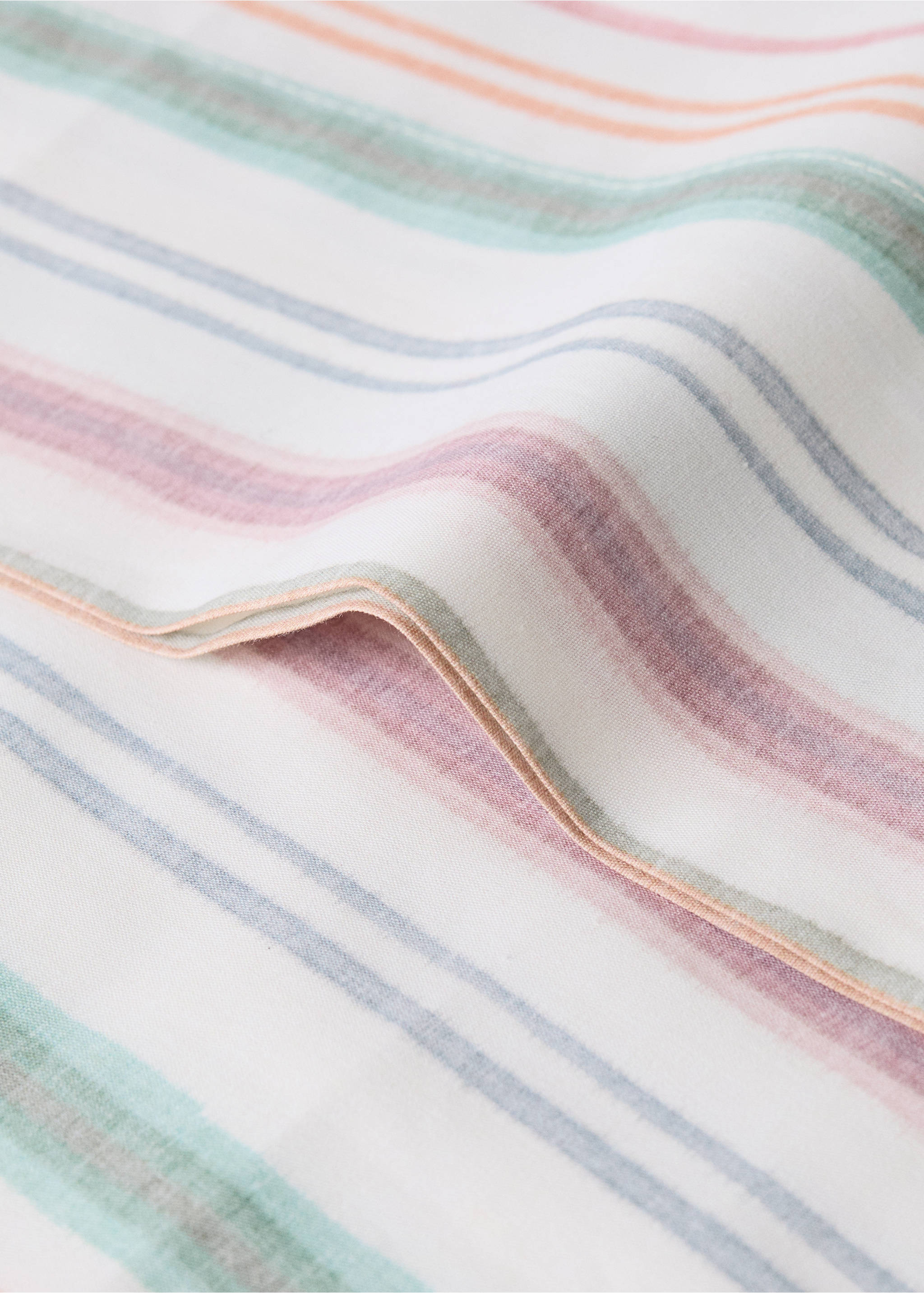 Multicoloured striped percale cotton pillowcase 45x110 cm - Details of the article 2, Green. Ref: 27004087-00.