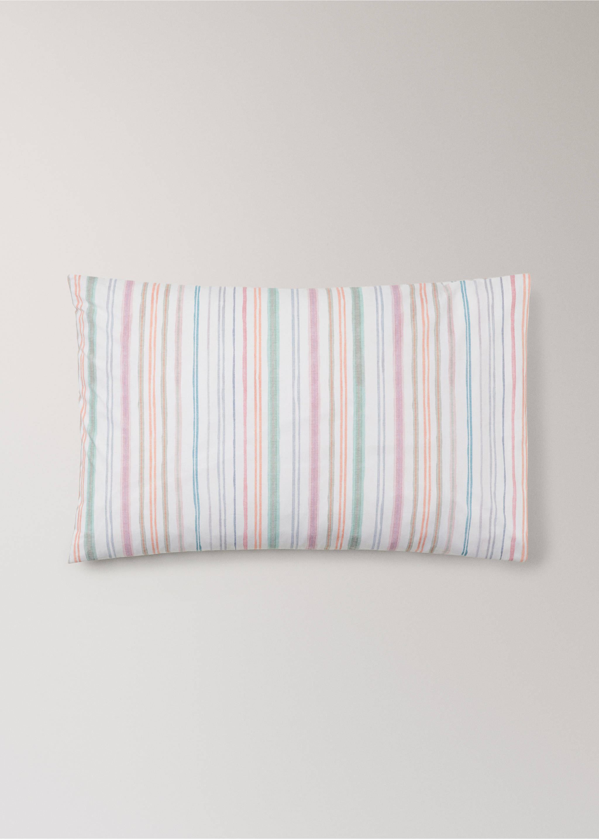 Multicoloured striped percale cotton pillowcase 50x75 cm - Article without model, Green. Ref: 27004088-00.