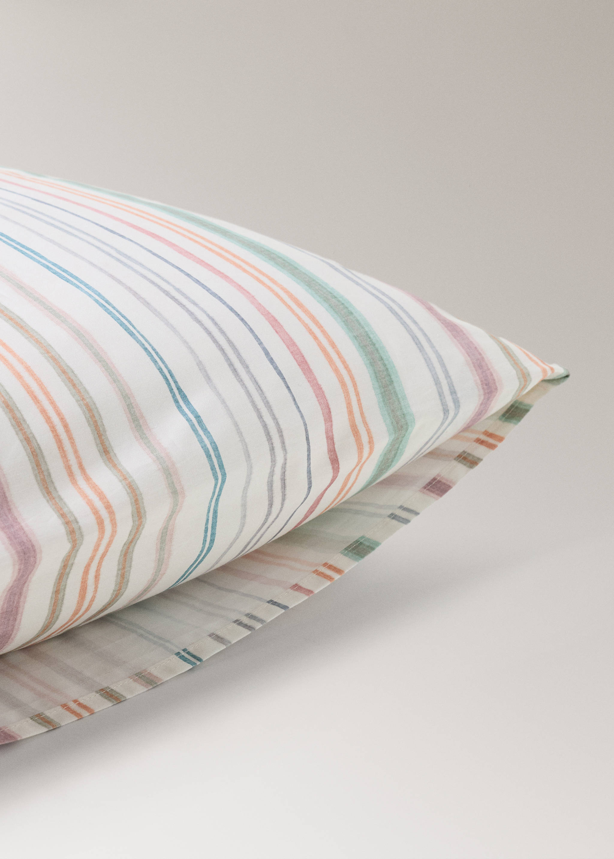 Multicoloured striped percale cotton pillowcase 60x60 cm - Details of the article 1