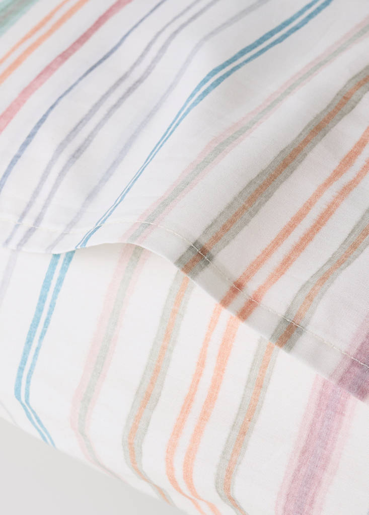 Multicoloured striped percale cotton pillowcase 60x60 cm — Green