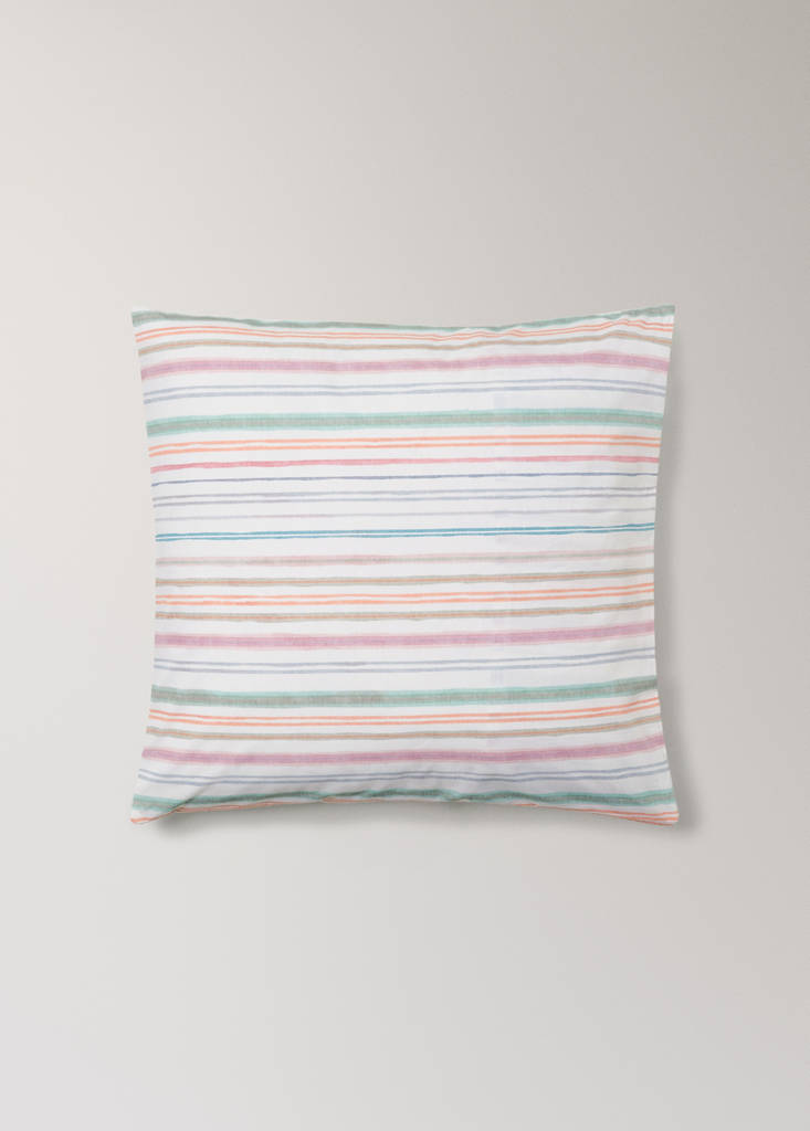 Multicoloured striped percale cotton pillowcase 60x60 cm — Green