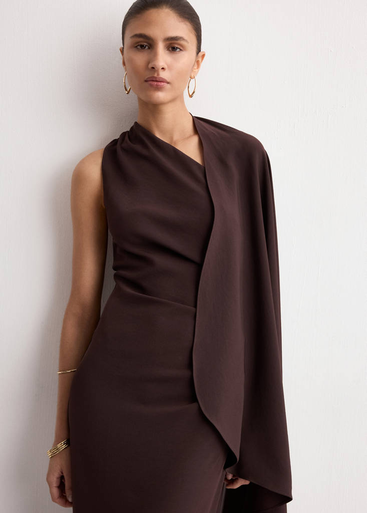 Asymmetrical dress with scarf