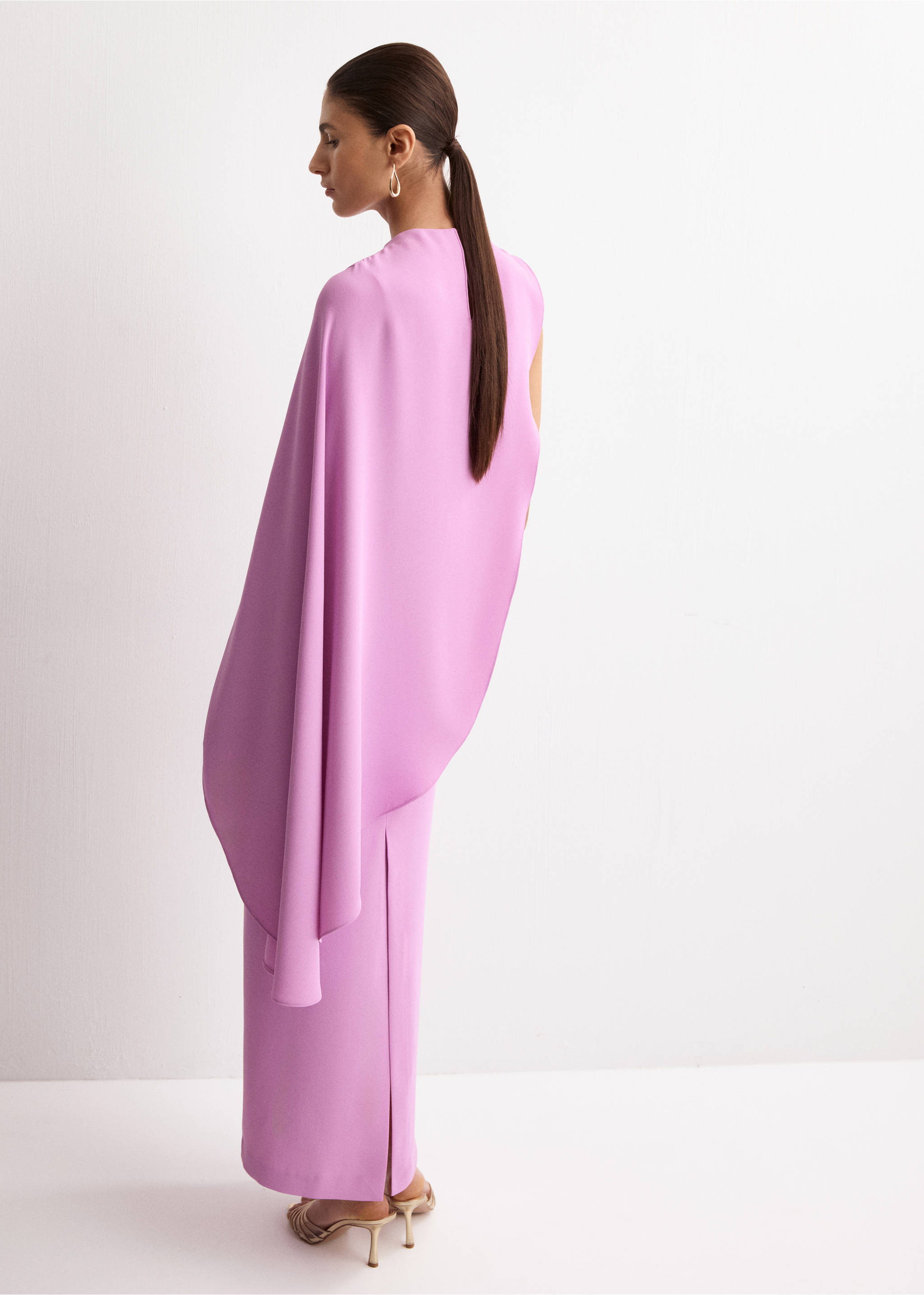 Asymmetric cape long dress - Reverse of the article, Light/Pastel Purple. Ref: 27004094-00.