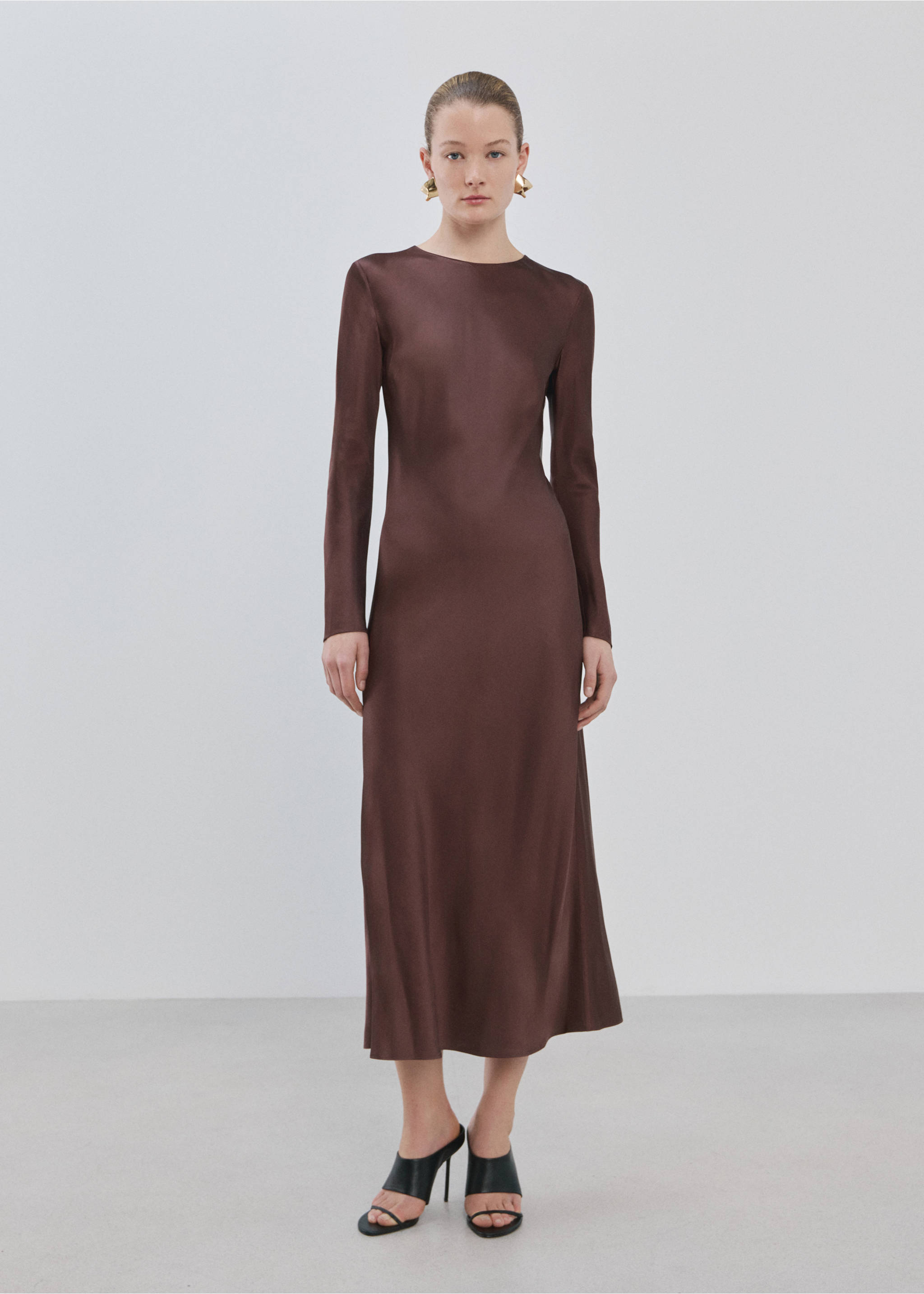 Long flared dress - General plane, Brown. Ref: 27004098-00.