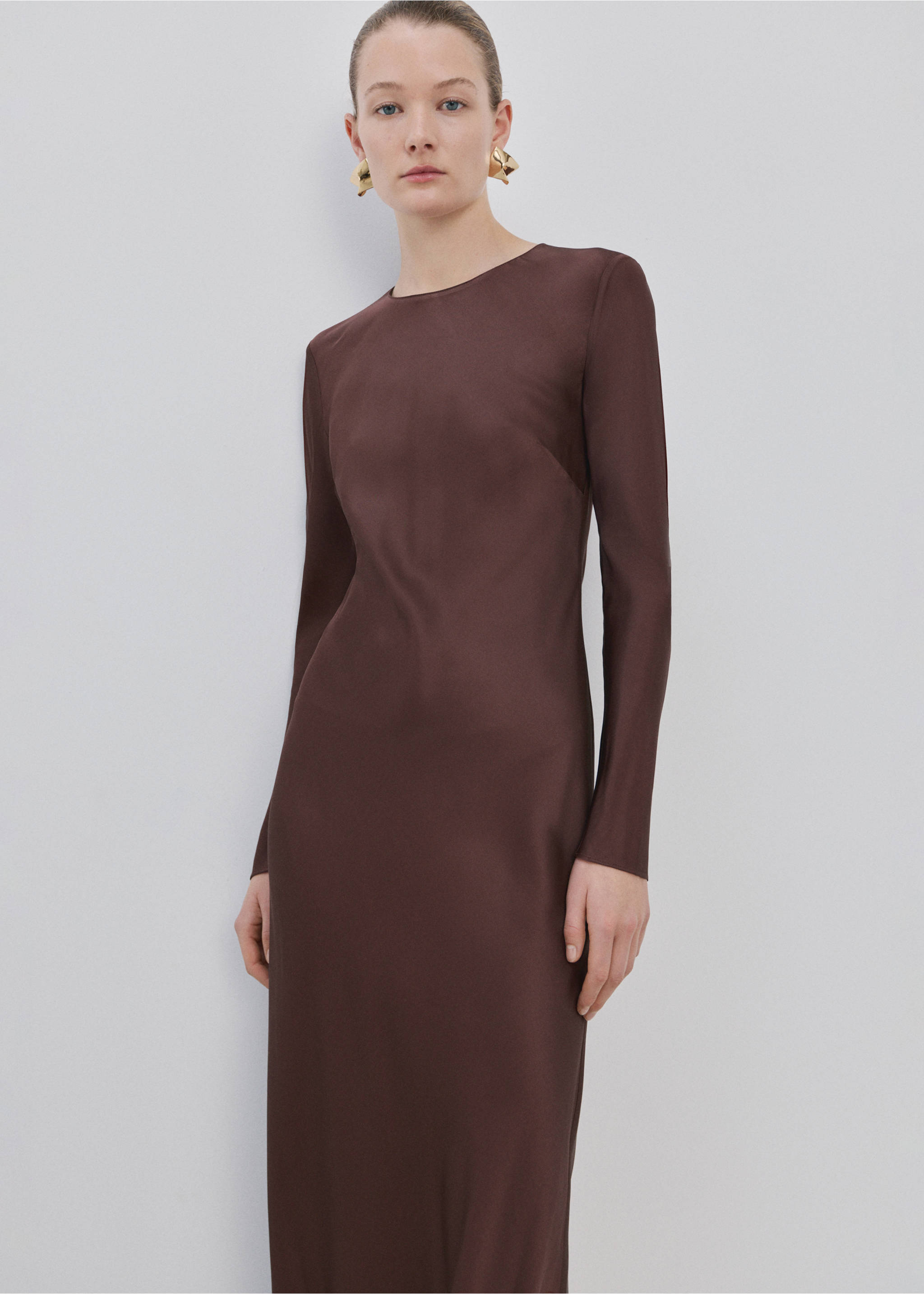 Long flared dress - Medium plane, Brown. Ref: 27004098-00.