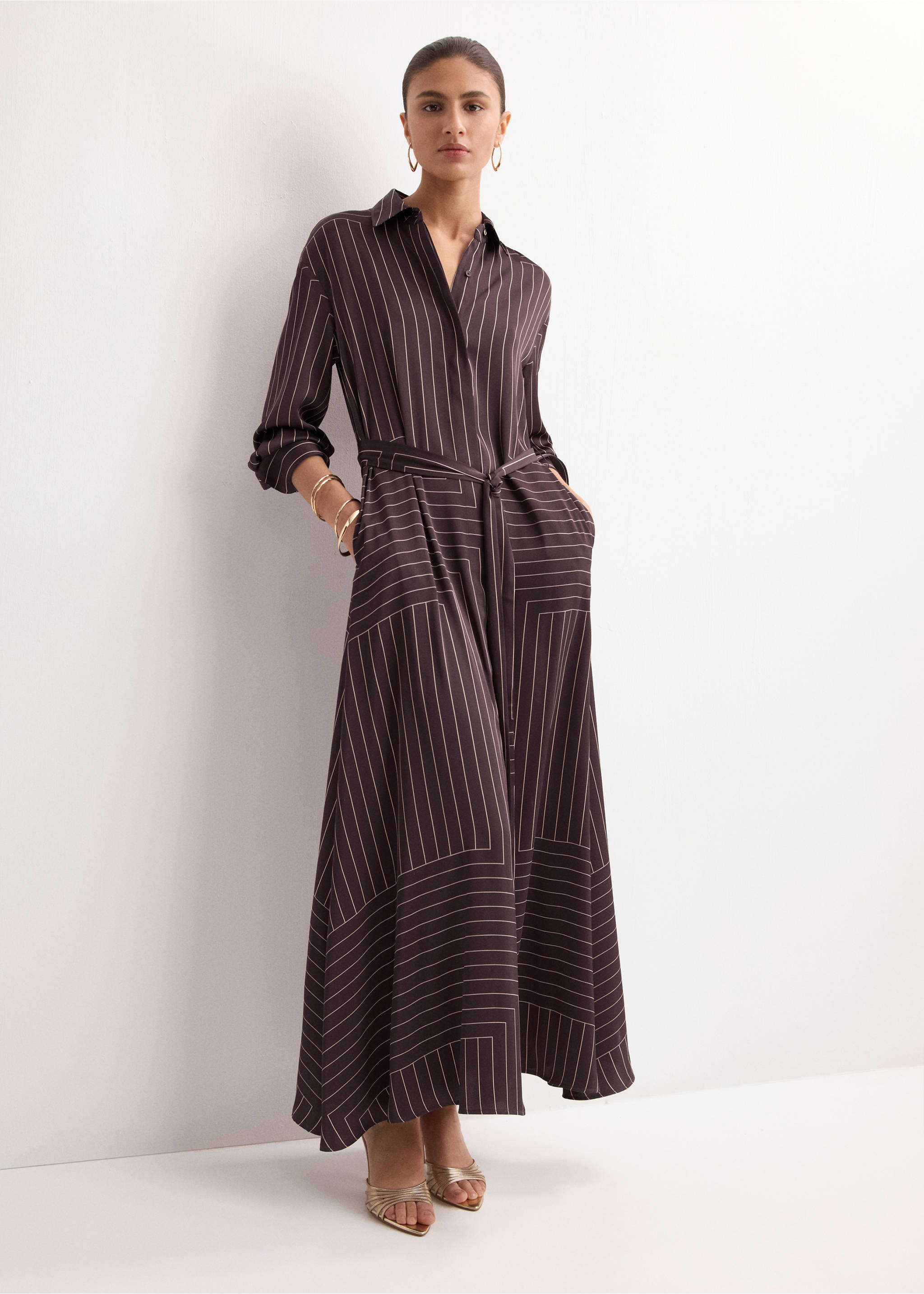 Printed shirt dress - General plane, Chocolate. Ref: 27004099-00.