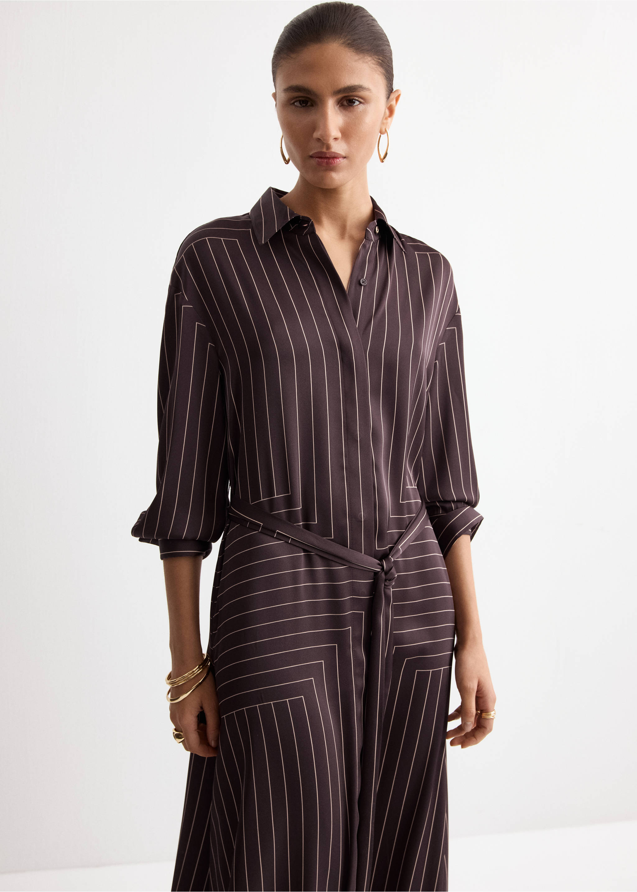 Printed shirt dress - Medium plane, Chocolate. Ref: 27004099-00.
