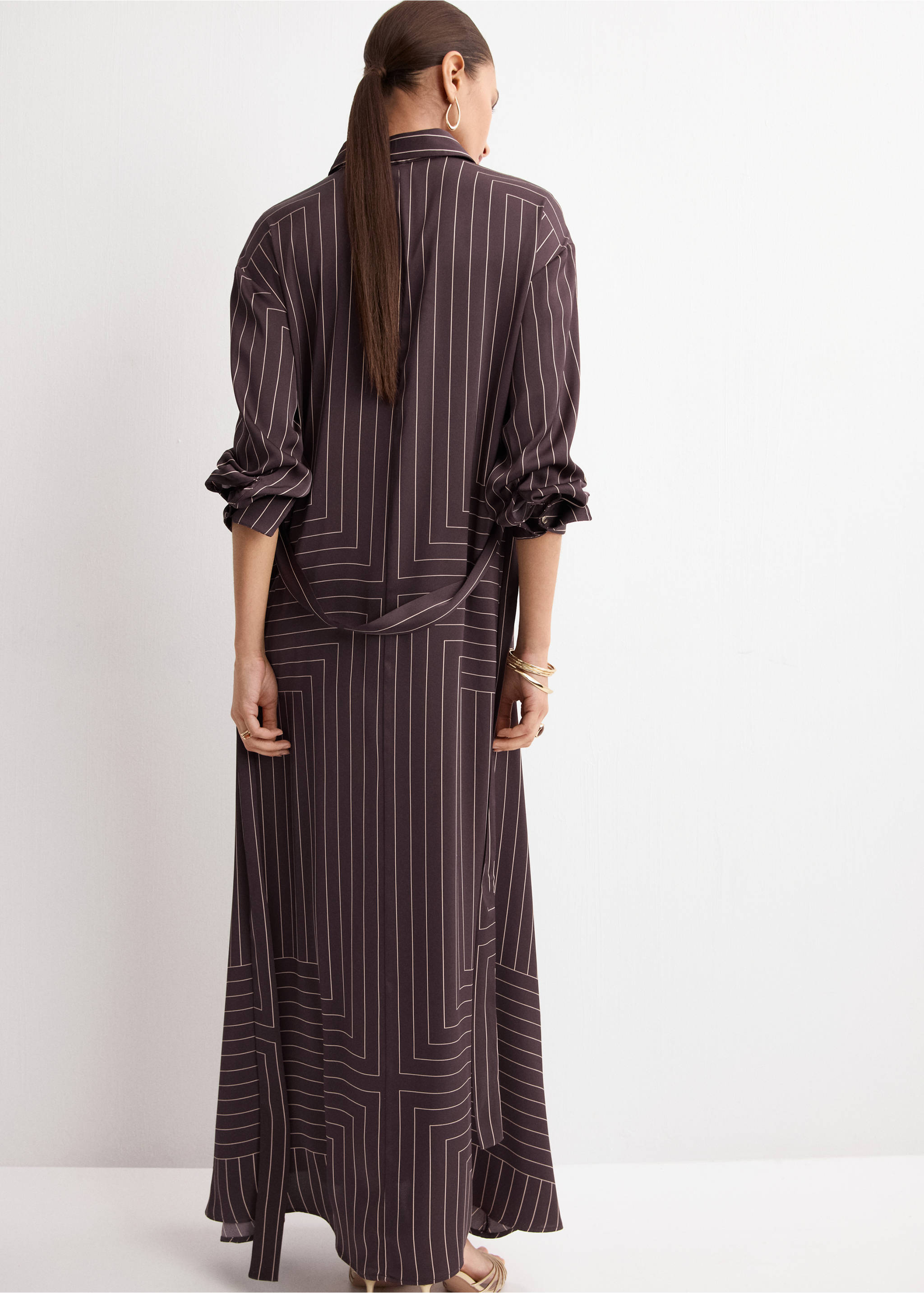 Printed shirt dress - Reverse of the article, Chocolate. Ref: 27004099-00.