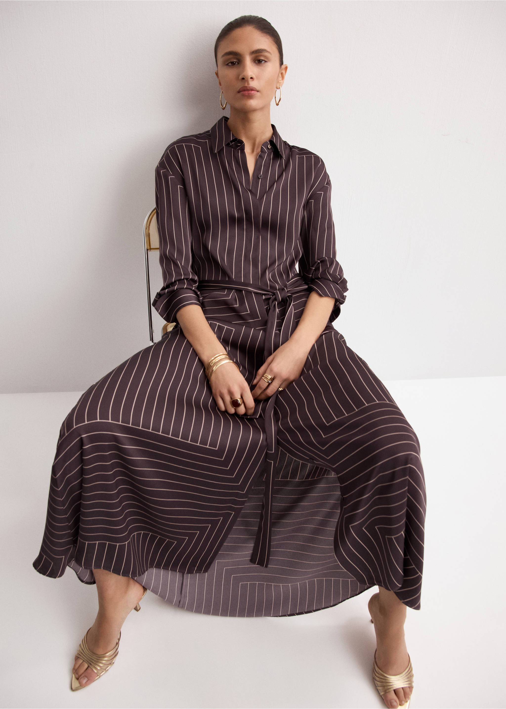 Printed shirt dress - Details of the article 3, Chocolate. Ref: 27004099-00.