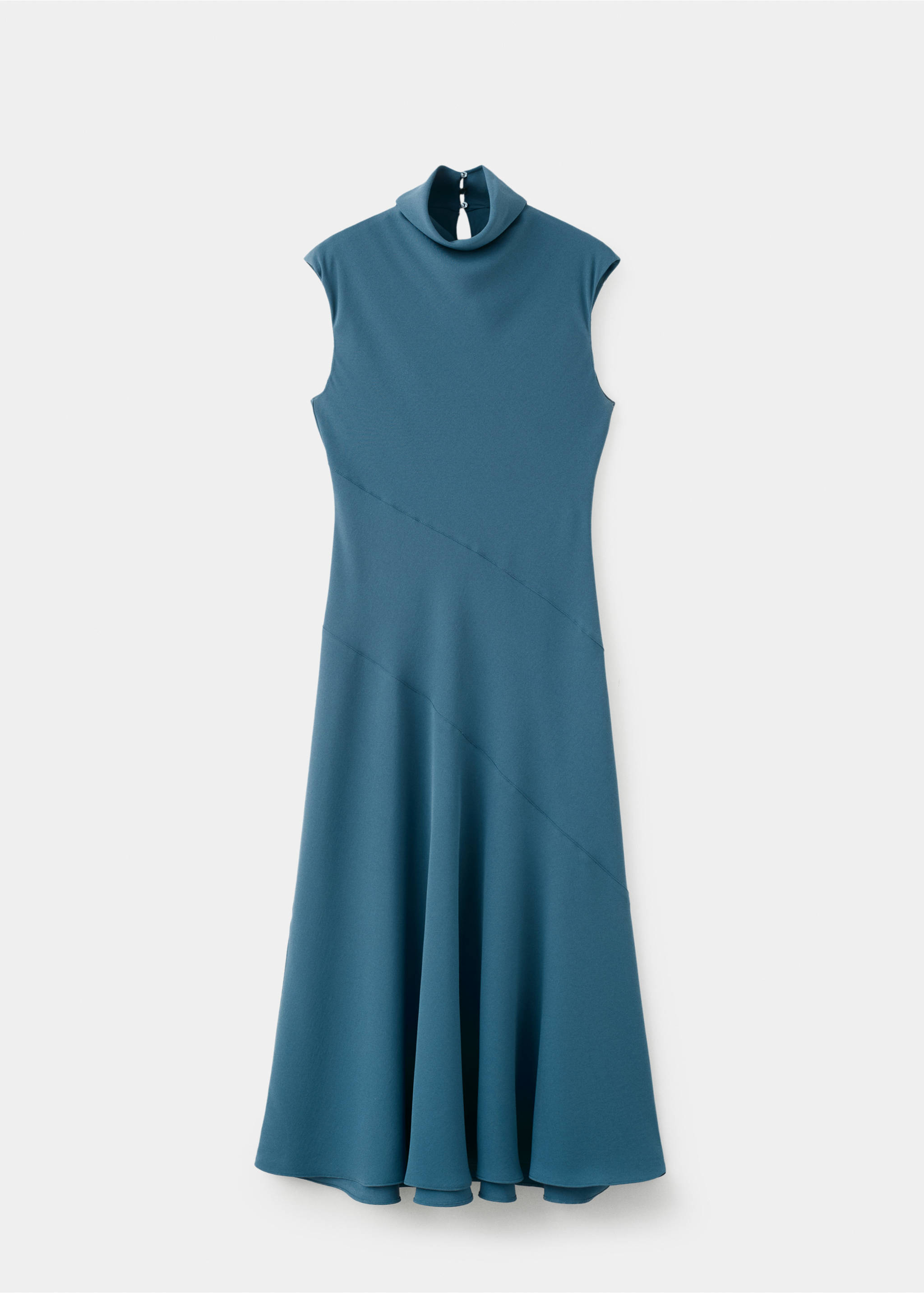 Long dress with draped neck - Article without model, Blue. Ref: 27004100-00.