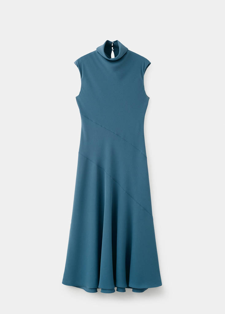 Long dress with draped neck — Blue