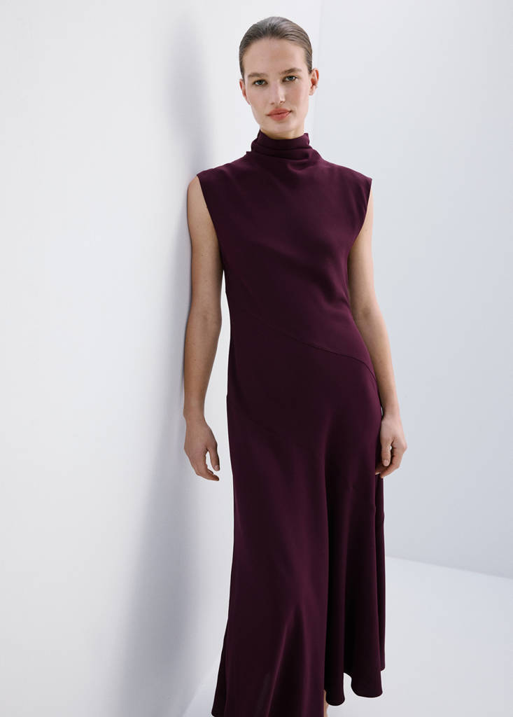 Long dress with draped neck — Wine