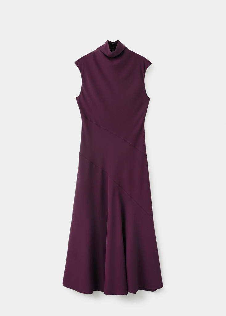 Long dress with draped neck — Wine