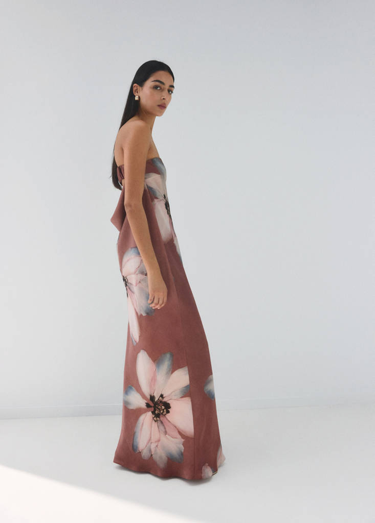 Strapless floral dress — Pastel Pink