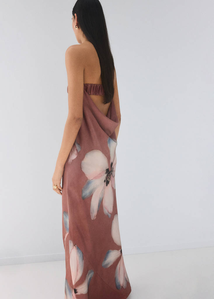Strapless floral dress — Pastel Pink