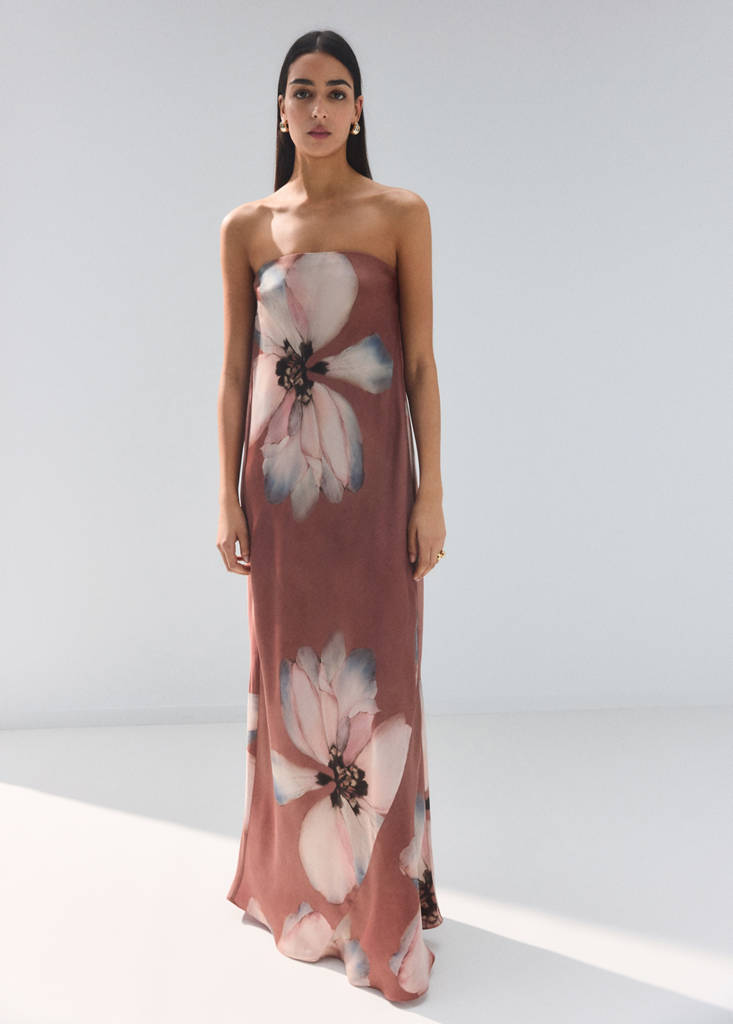 Strapless floral dress — Pastel Pink
