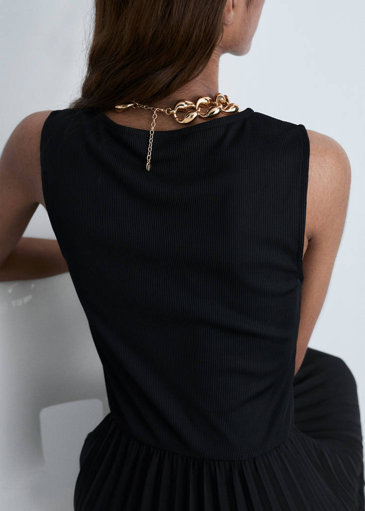 Pleated long dress — Black